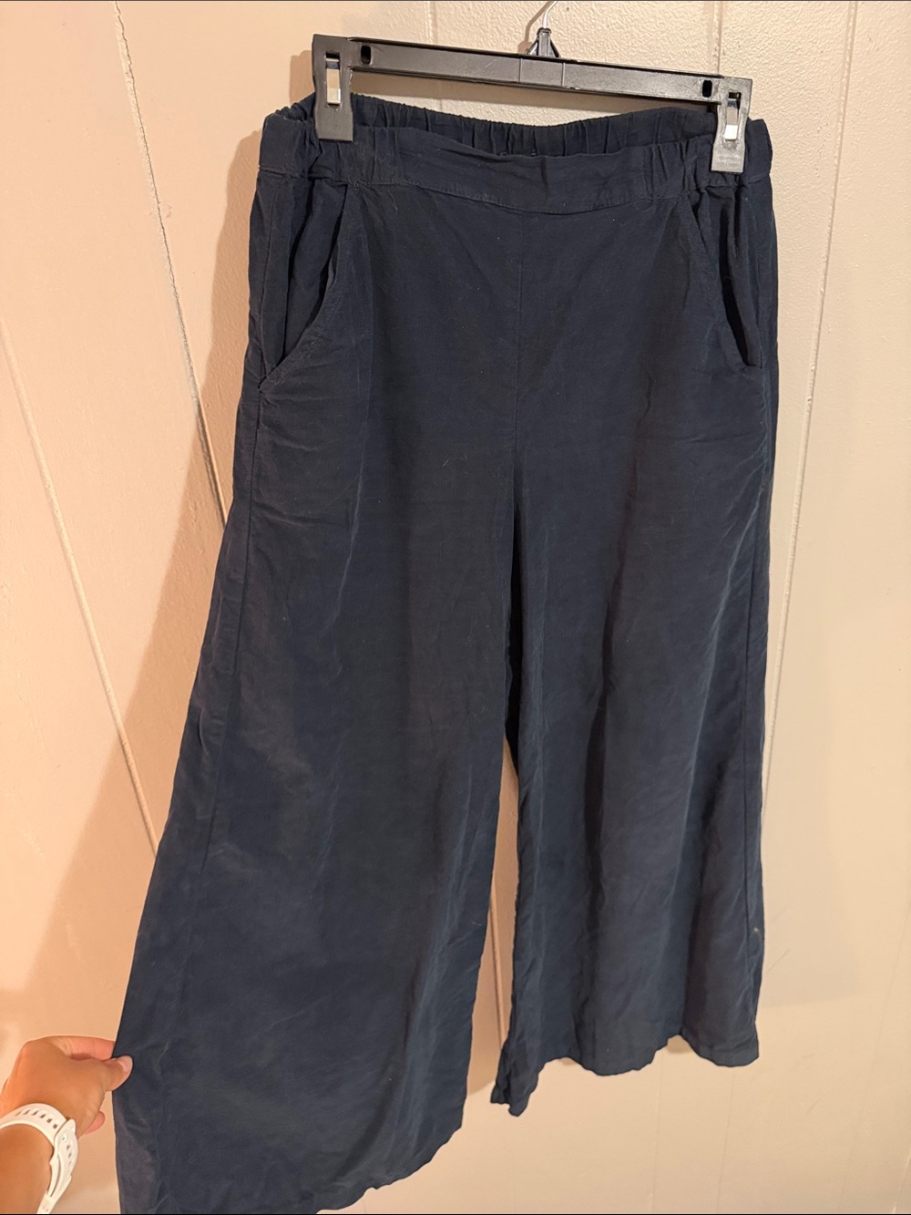 CP Shades Women's Wide Leg Elastic Waist Pants - Navy Cordoroy